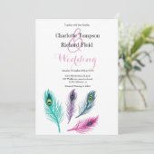 Waterverf pauw veren bruiloft kaart (Staand voorkant)