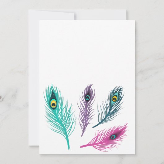 Waterverf pauw veren bruiloft kaart (Achterkant)