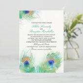 Waterverf pauw veren bruiloft kaart (Staand voorkant)