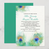 Waterverf pauw veren bruiloft kaart (Voorkant / Achterkant)