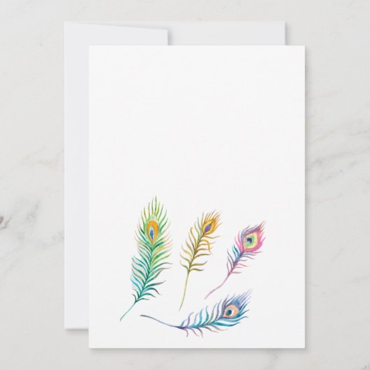 Waterverf pauw veren bruiloft kaart (Achterkant)