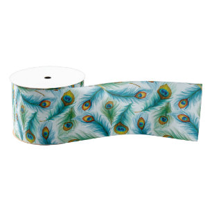 Waterverf Pauw Veren Patroon Grosgrain Lint