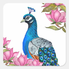 Waterverf pauw vierkante sticker