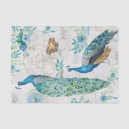 Waterverf pauw, vlinders & blauwe bloemen tissuepapier