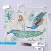 Waterverf pauw, vlinders & blauwe bloemen tissuepapier (Craft)