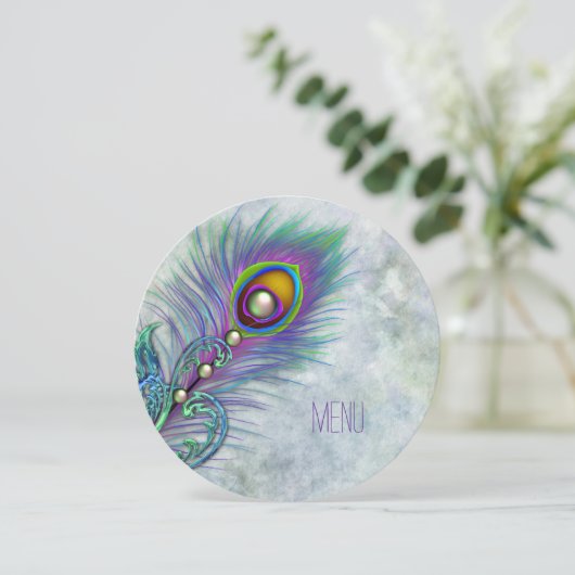 Waterverf  Pauw Wedding Menu Kaart (Staand voorkant)