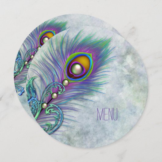 Waterverf  Pauw Wedding Menu Kaart (Voorkant / Achterkant)