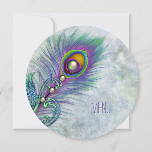 Waterverf  Pauw Wedding Menu Kaart (Voorkant)