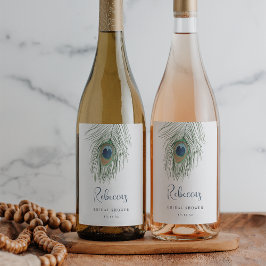 Waterverf Pauwveer Bruidsdouche Favor Wijn Etiket