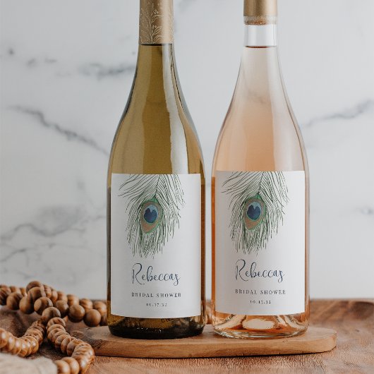 Waterverf Pauwveer Bruiloftsgeschenk Wijn Etiket