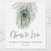 Waterverf Pauwveer Bruiloftsshower Favor Wijn Etiket (Enkel label)