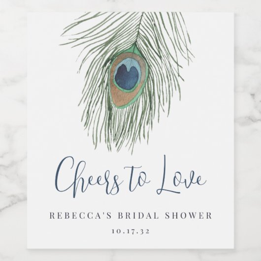 Waterverf Pauwveer Bruiloftsshower Favor Wijn Etiket (Enkel label)