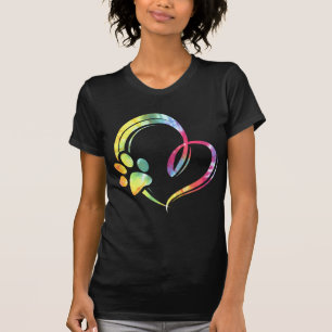 Waterverf Paw en Heart Design Hondenliefhebber T-shirt