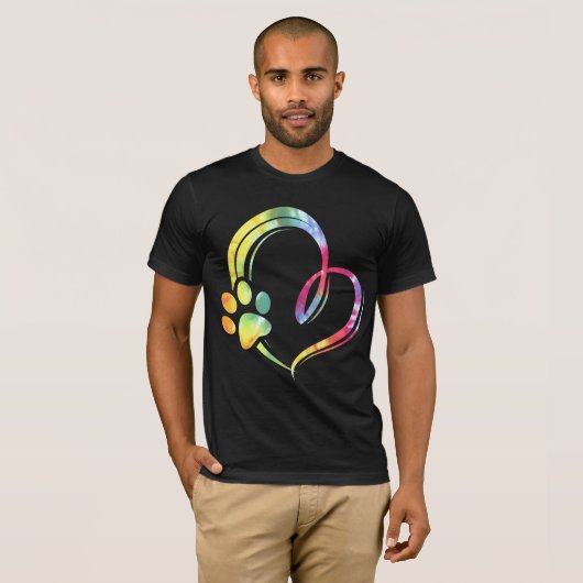 Waterverf Paw en Heart Design Hondenliefhebber T-shirt (Voorkant volledig)