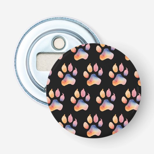 Waterverf Paw Print Achtergrond Button Flesopener (Voorkant)