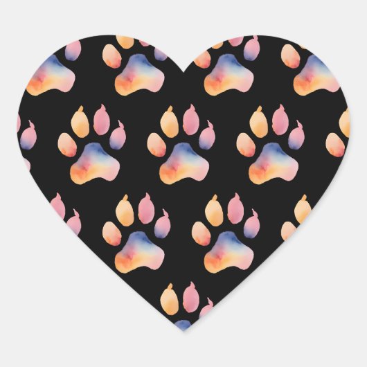 Waterverf Paw Print Achtergrond Hart Sticker (Voorkant)