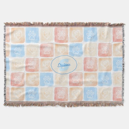Waterverf Paw Prints & Harten in Dozen Deken (Voorkant)