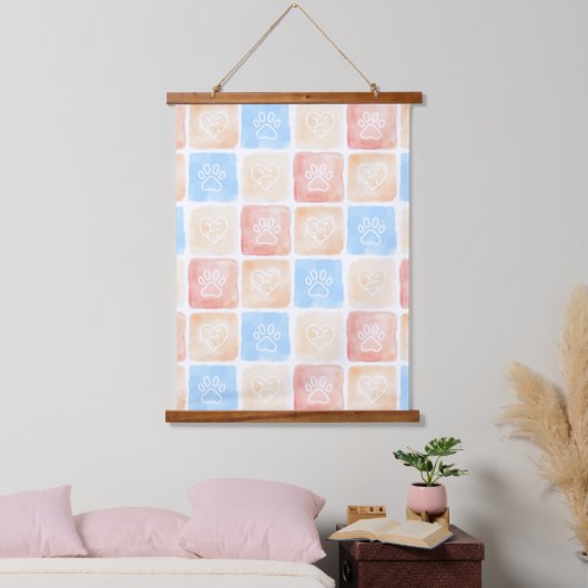 Waterverf Paw Prints & Harten in Dozen Hangend Wandkleed (Slaapkamer)