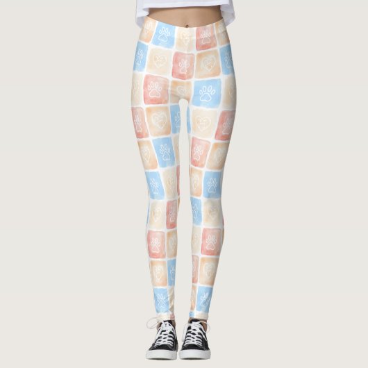 Waterverf Paw Prints & Harten in Dozen Leggings (Voorkant)