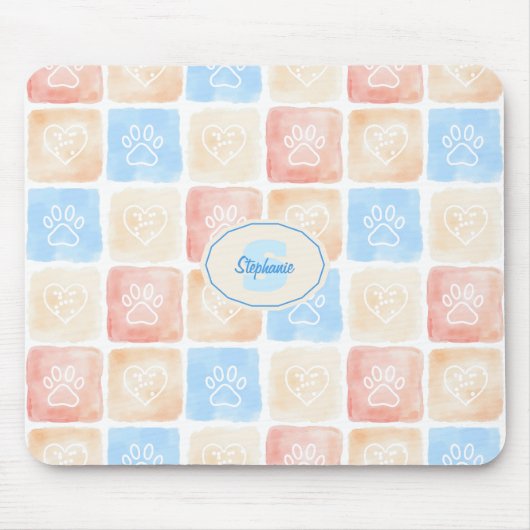 Waterverf Paw Prints & Harten in Dozen Muismat (Voorkant)