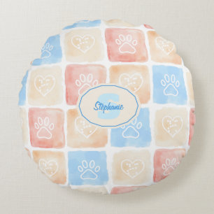 Waterverf Paw Prints & Harten in Dozen Rond Kussen