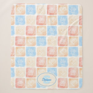Waterverf Paw Prints & Harten in Dozen Sherpa Deken