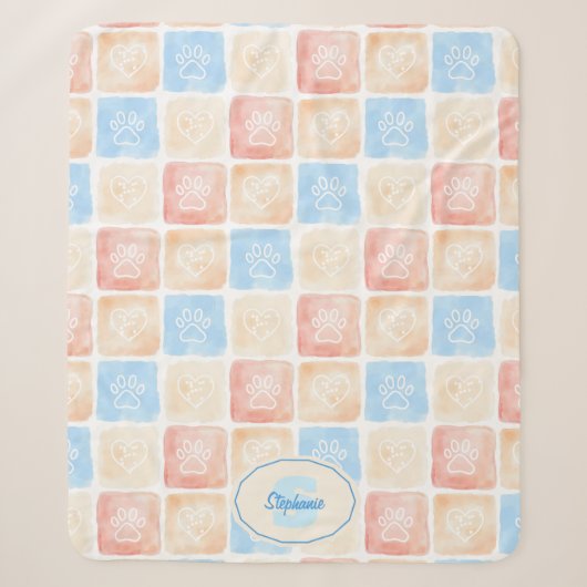 Waterverf Paw Prints & Harten in Dozen Sherpa Deken (Voorkant)