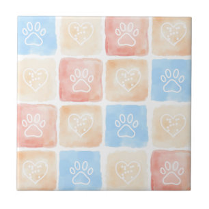 Waterverf Paw Prints & Harten in Dozen Tegeltje