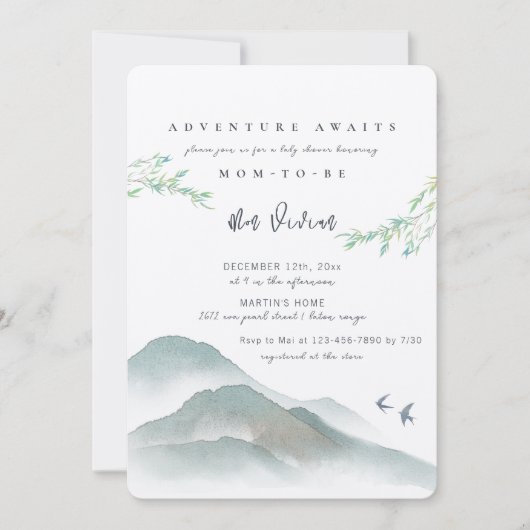 Waterverf Peaceful Woodland Mountain Baby shower Kaart (Voorkant)