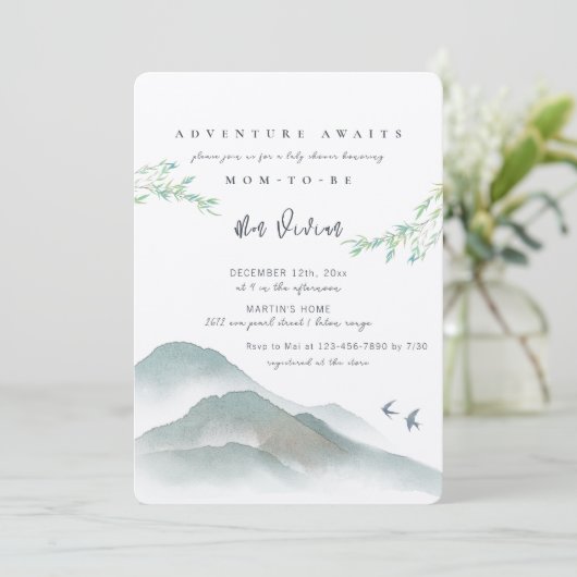 Waterverf Peaceful Woodland Mountain Baby shower Kaart (Staand voorkant)