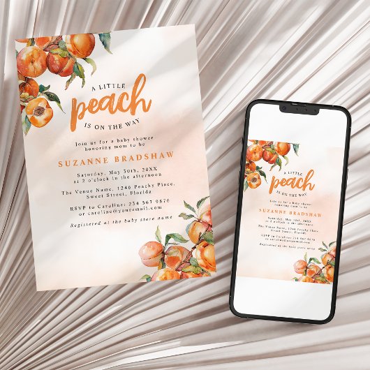Waterverf Peach Baby shower Invitation Kaart