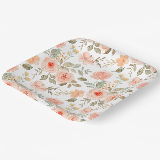 Waterverf Peach Bloemen Verjaardagsdouche Party Papieren Bordje (Gebogen)