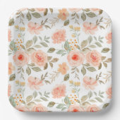 Waterverf Peach Bloemen Verjaardagsdouche Party Papieren Bordje (Voorkant)