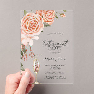 Waterverf Peach Blush Flower Champagne Pensioen Acryl Uitnodigingen