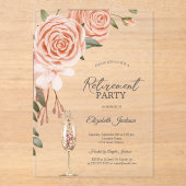 Waterverf Peach Blush Flower Champagne Pensioen Acryl Uitnodigingen (Voorkant)