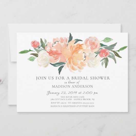 Waterverf Peach & Cream Floral Vrijgezellenfeest Kaart (Voorkant)