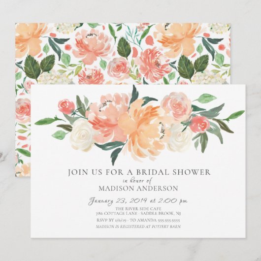 Waterverf Peach & Cream Floral Vrijgezellenfeest Kaart (Voorkant / Achterkant)