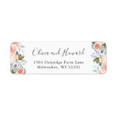 Waterverf Peach en Dusty Blue Floral Etiket (Voorkant)
