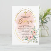 Waterverf Peach en Gold Girl Baptisme Kaart (Staand voorkant)