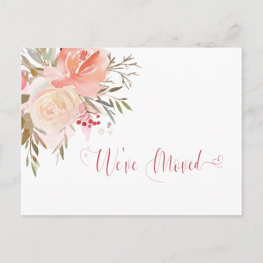 Waterverf Peach en Pink We've Moved aangekondigd Briefkaart (Voorkant)