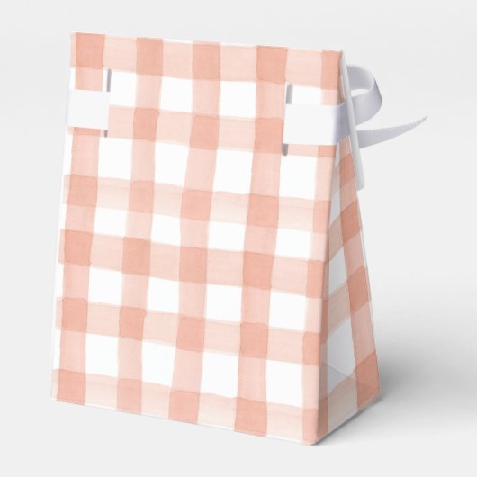 Waterverf Peach en White Gingham Crest Bedankdoosjes (Achterkant)