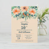 Waterverf Peach Floral 50th Birthday Invitations (Staand voorkant)