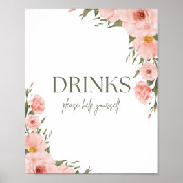 Waterverf Peach Floral Beverage Poster