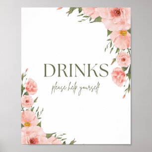 Waterverf Peach Floral Beverage Poster