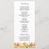 Waterverf Peach Floral Chic Fall Wedding Programme Programmakaart (Achterkant)