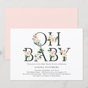 Waterverf Peach Floral Letters Baby shower Brunch Kaart