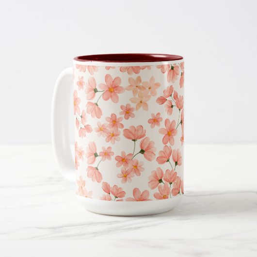 Waterverf Peach Floral Tweekleurige Koffiemok (Voorkant links)