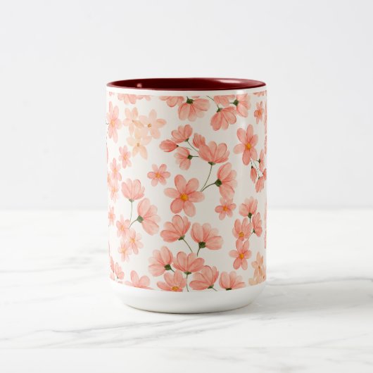 Waterverf Peach Floral Tweekleurige Koffiemok (Center)