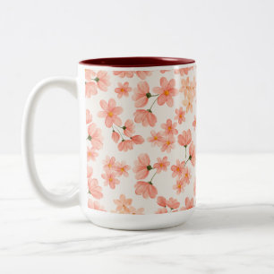 Waterverf Peach Floral Tweekleurige Koffiemok