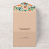 Waterverf Peach Floral Wedding All In One Uitnodiging (Buitenkant)